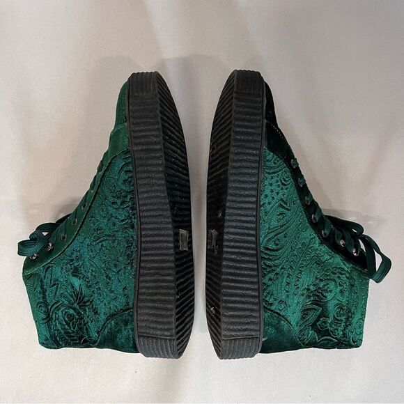QUPID | Green Velvet Dream Creeper Hi Top Platform Sneaker 9 - Picture 6 of 9